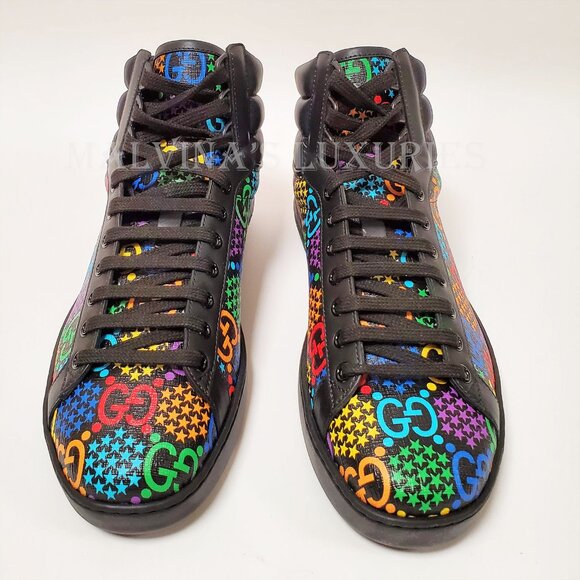 GUCCI SNEAKERS PSYCHEDELIC HIGH GG LOGO SUPREME CANVAS LEATHER SHOES sz 8.5G 9 - Picture 5 of 15